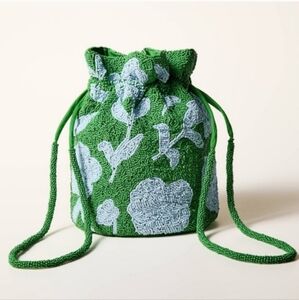 Kate Spade x Target Beaded Classic Rose Drawstring Bucket Bag (Green/Blu…